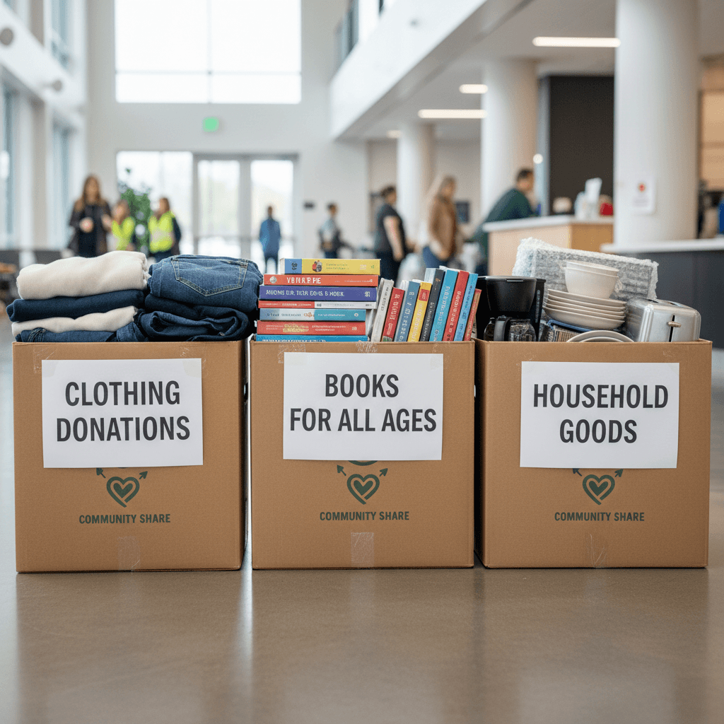 In-kind donation items organized for distribution