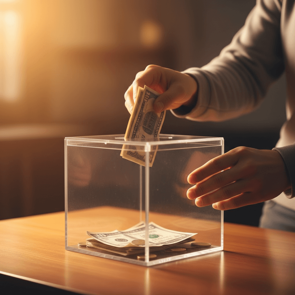 Hand placing donation into giving box