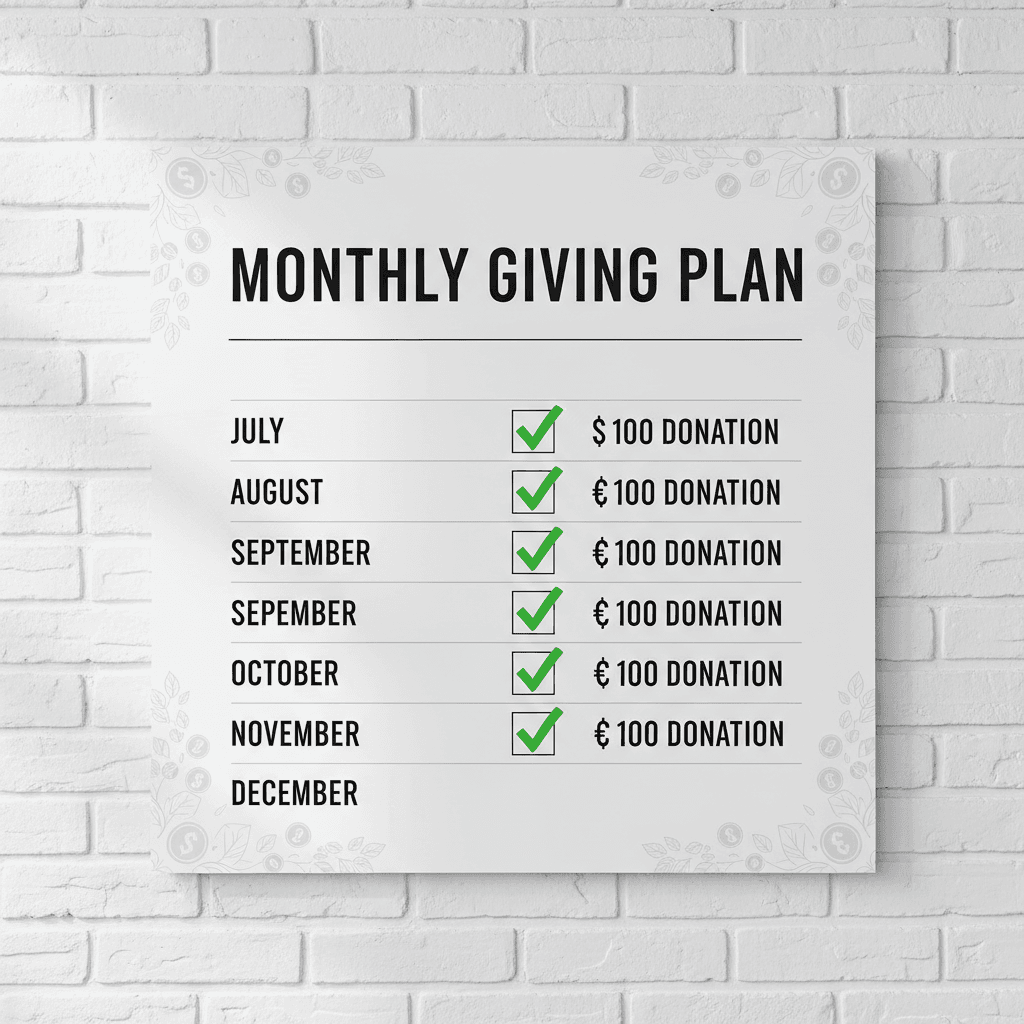 Monthly giving calendar showing committed donations