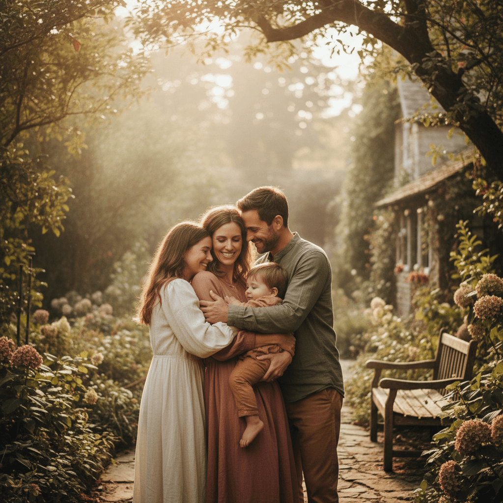 Family embracing in supportive moment