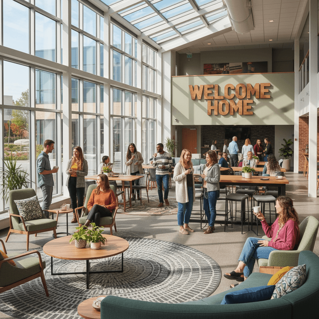 Group gathering in welcoming space
