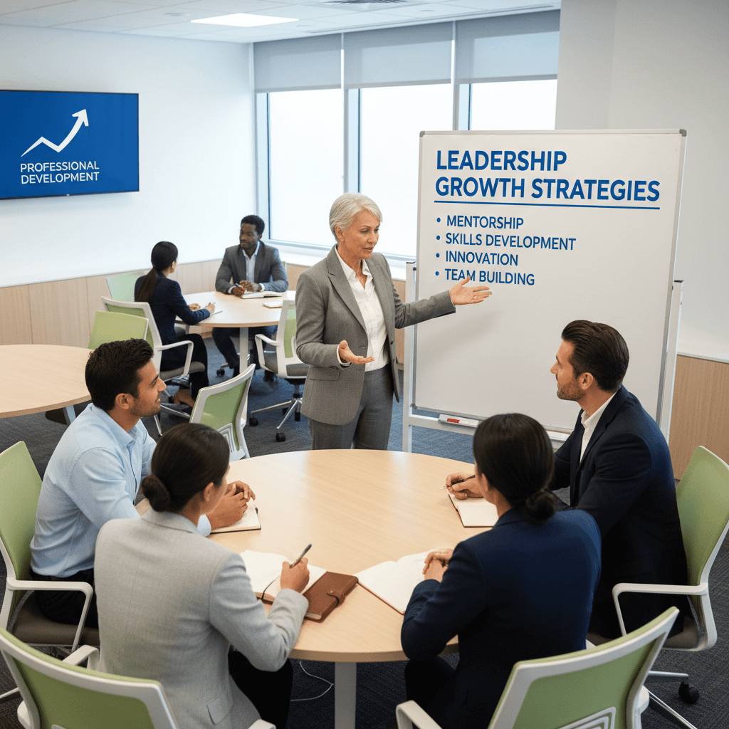 Professional business training classroom with mentorship and leadership development