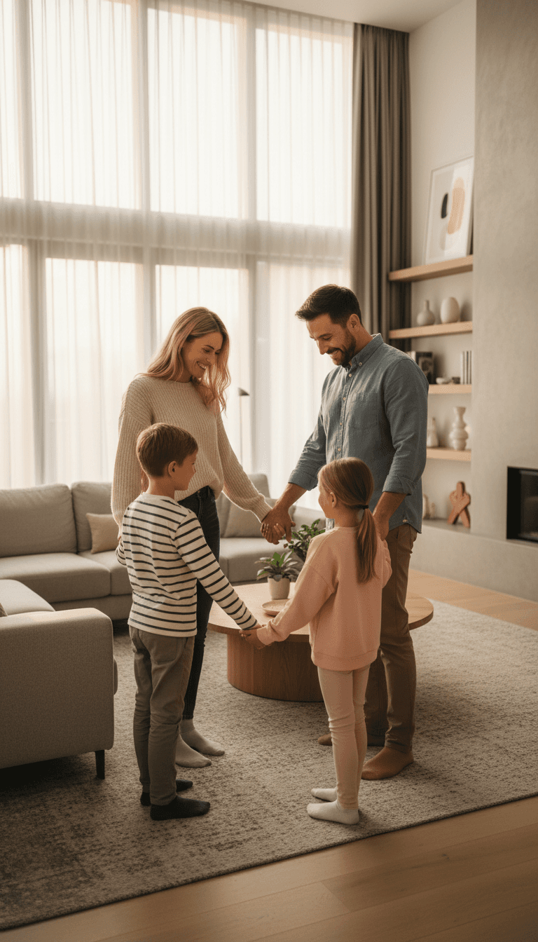 Family members embracing with support and care