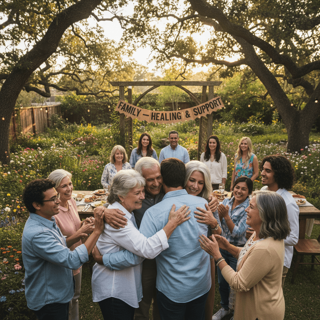Family reunion celebration embrace healing relationships support
