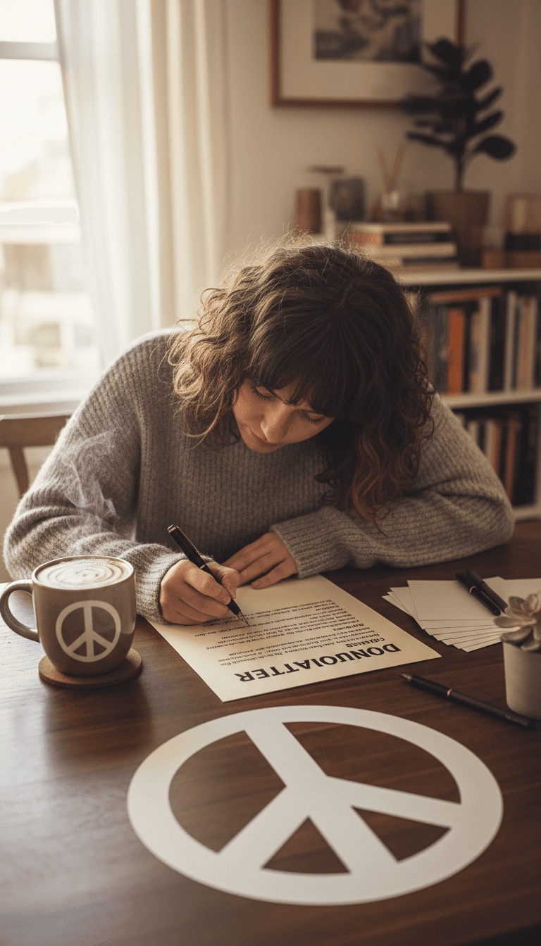 Person thoughtfully writing a message at a desk, symbolizing connection and support for the recovery ministry