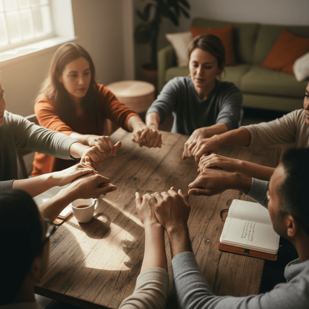People in recovery support circle