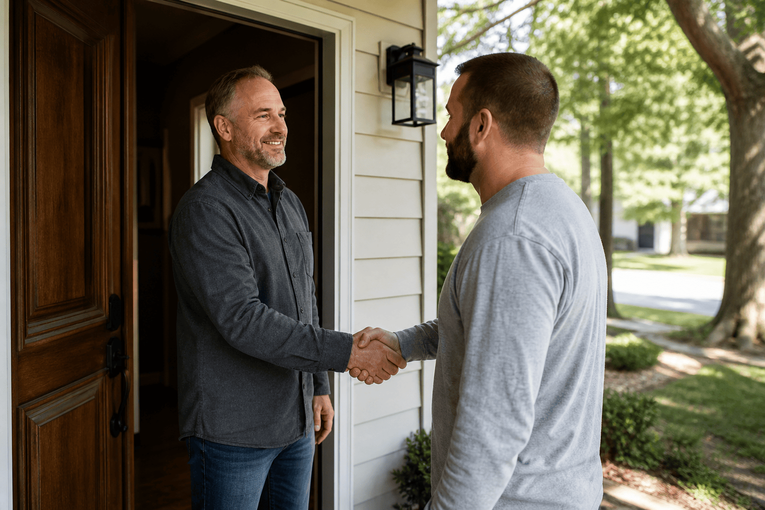 A family member standing with a man entering a men’s recovery program in Rogers AR