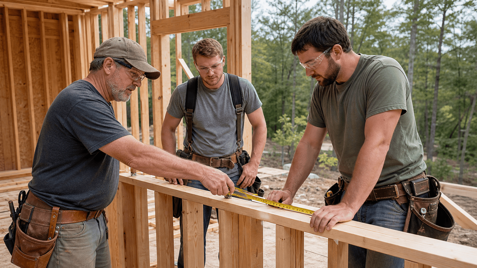 Men learning carpentry and trade skills in a men's recovery program in Northwest Arkansas