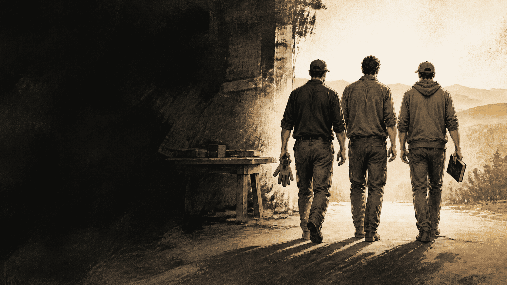 Men walking toward an open door at a faith-based men's recovery program in Rogers, Arkansas